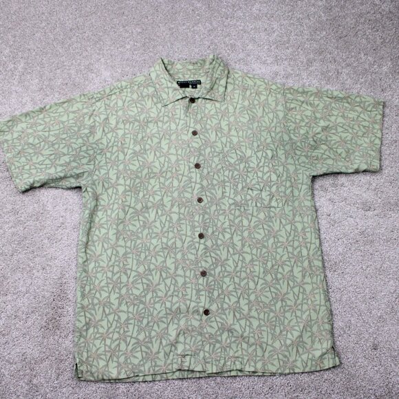 Royal Robbins Shirt Mens Medium Green Floral 100% Rayon Short Sleeve Button Up - Picture 1 of 11